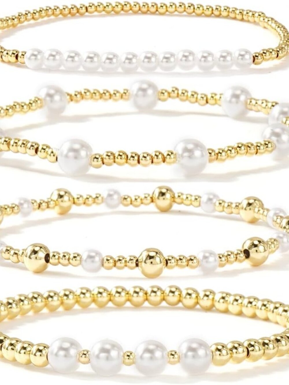 Elegant 4-Pc Waterproof Stackable Bracelets - 14K Gold & Amethyst Design